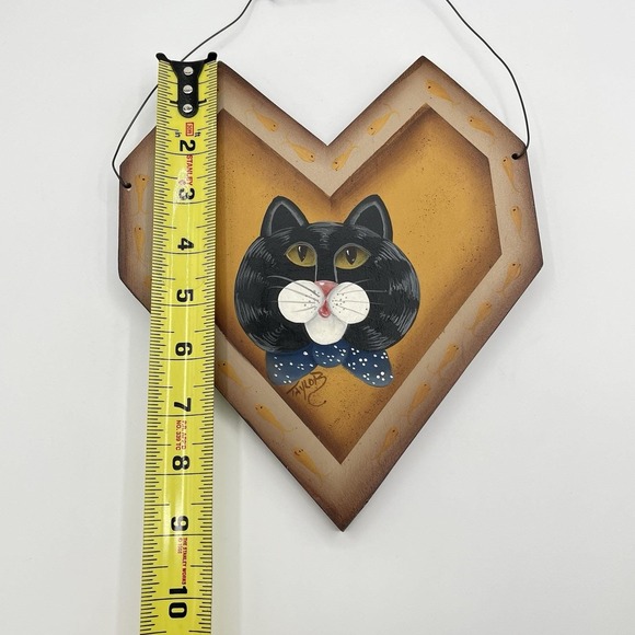 Vintage 1990's Cat Black Tabby Wood Rustic Country Painted Plaque Wall Decor 12" - Picture 6 of 8